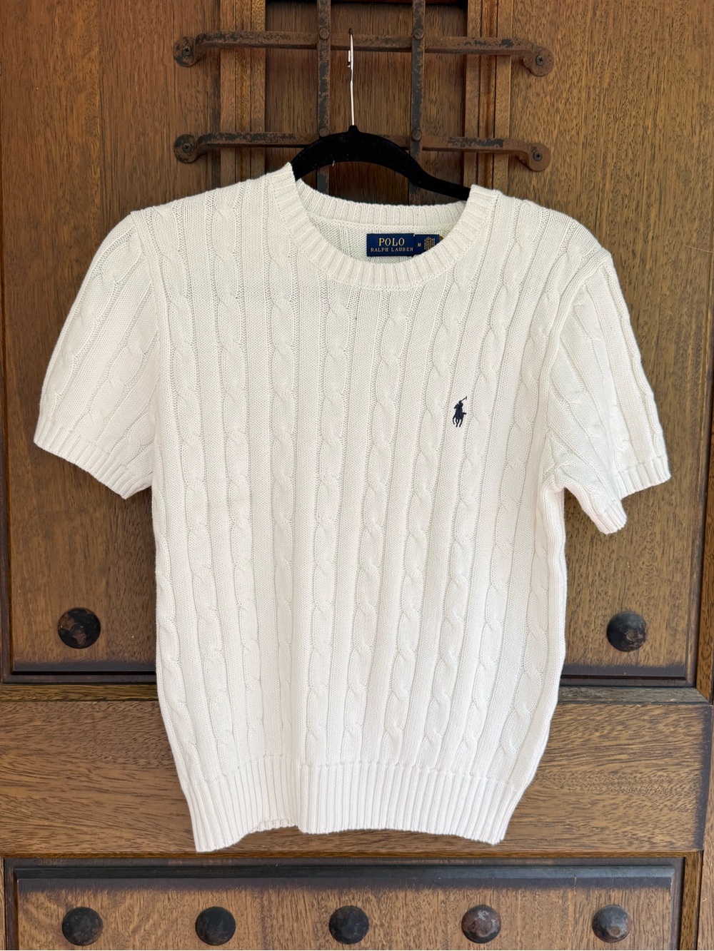 Polo by Ralph Lauren White Cable-Knit Short Sleeve Crewneck Sweater Size XS